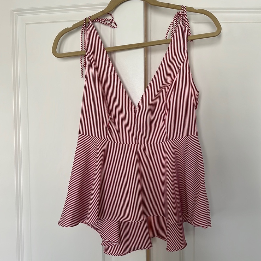 Red peplum shoulder tie top